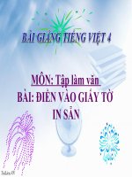 Bài giảng tiếng việt 4 tuần 30 bài tập làm văn   điền vào giấy tờ in sẵn 