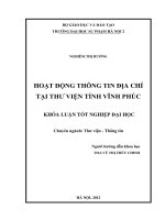 Hoạt động thông tin địa chí tại thư viện tỉnh vĩnh phúc 
