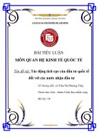 Tác động tích cực của đầu tư quốc tế đối với nước nhận đầu tư