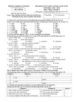 Đề thi khảo sát chất lượng cuối năm môn Tiếng Anh lớp 8 Phòng GD - ĐT Tam Đảo, Vĩnh Phúc năm 2015