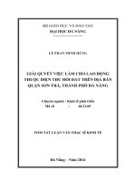 GIẢI QUYẾT VIỆC làm CHO LAO ĐỘNG THUỘC DIỆN THU hồi đất TRÊN địa bàn QUẬN sơn TRÀ, THÀNH PHỐ đà NẴNG 