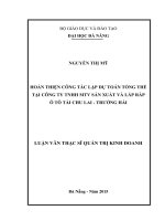 Luận văn thạc sĩ hoàn thiện công tác lập dự toán tổng thể tại công ty TNHH MTV sản xuất và lắp ráp ô tô tải chu lai  trường hải