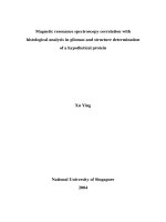 Magnetic resonance spectroscopy correlation with histological analysis in gliomas and structure determination of a hypothetical protein