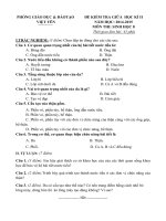 Đề thi giữa học kỳ 2 môn Sinh học lớp 8 huyện Việt Yên năm 2015