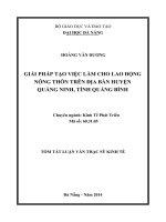 GIẢI PHÁP tạo VIỆC làm CHO LAO ĐỘNG NÔNG THÔN TRÊN địa bàn HUYỆN QUẢNG NINH, TỈNH QUẢNG BÌNH 