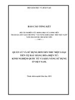 QUẢN LÝ VÀ SỬ DỤNG BITCOIN NHƯ MỘT LOẠI TIỀN TỆ HAY HÀNG HÓA ĐIỆN TỬ:  KINH NGHIỆM QUỐC TẾ VÀ KHẢ NĂNG SỬ DỤNG Ở VIỆT NAM.