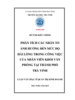 Luận văn Thạc sỹ Quản trị kinh doanh: Phân tích các nhân tố ảnh hưởng đến mức độ hài lòng trong công việc của nhân viên khối văn phòng tại thành phố Trà Vinh