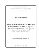 Phân tích các nhân tác động đến hành vi đóng bảo hiểm xã hội của doanh nghiệp trên địa bàn quận 8 thành phố hồ chí minh 