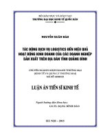 Tác động dịch vụ logistics đến hiệu quả hoạt động kinh doanh của các doanh nghiệp sản xuất trên địa bàn tỉnh quảng bình 