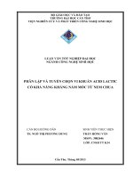 phân lập và tuyển chọn vi khuẩn acid lactic có khả năng kháng nấm mốc từ nem chua