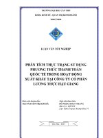phân tích thực trạng sử dụng phương thức thanh toán quốc tế trong hoạt động xuất khẩu tại công ty cổ phần lương thực hậu giang