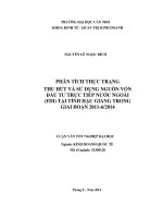 phân tích thực trạng thu hút và sử dụng nguồn vốn đầu tư trực tiếp nước ngoài (fdi) tại tỉnh hậu giang trong giai đoạn 2011 đến tháng 6 năm 2014