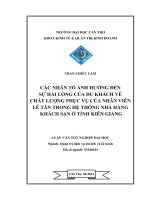các nhân tố ảnh hưởng đến sự hài lòng của du khách về chất lượng phục vụ của nhân viên lễ tân trong hệ thống nhà hàng khách sạn ở tỉnh kiên giang