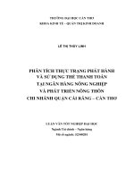phân tích thực trạng phát hành và sử dụng thẻ thanh toán tại ngân hàng nông nghiệp và phát triển nông thôn chi nhánh quận cái răng, cần thơ