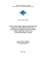 phân tích hoạt động kinh doanh thẻ thanh toán tại ngân hàng thương mại cổ phần công thương việt nam, chi nhánh hậu giang