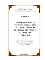 phân tích các nhân tố ảnh hưởng đến hoạt động xuất khẩu của công ty cổ phần chế biến thủy sản xuất nhập khẩu việt cường