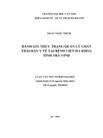 đánh giá thực trạng quản lý chất thải rắn y tế tại bệnh viện đa khoa tỉnh trà vinh