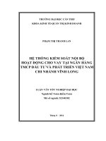 hệ thống kiểm soát nội bộ hoạt động cho vay tại ngân hàng tmcp đầu tư và phát triển việt nam chi nhánh vĩnh long