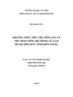 phương thức tiêu thụ nông sản và thu nhập nông hộ trồng lúa tại huyện hòn đất, tỉnh kiên giang