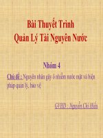 Bài Thuyết Trình Quản Lý Tài Nguyên Nước: Chủ đề : Nguyên nhân gây ô nhiễm nước mặt và biện pháp quản lý, bảo vệ