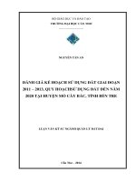 đánh giá kế hoạch sử dụng đất giai đoạn 2011 đến 2013, quy hoạch sử dụng đất đến năm 2020 tại huyện mỏ cày bắc, tỉnh bến tre