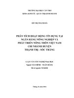 phân tích hoạt động tín dụng tại ngân hàng nông nghiệp và phát triển nông thôn việt nam chi nhánh huyện thạnh trị, sóc trăng