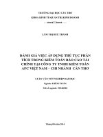 đánh giá việc áp dụng thủ tục phân tích trong kiểm toán báo cáo tài chính tại công ty tnhh kiểm toán afc việt nam – chi nhánh cần thơ