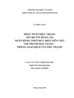 phân tích thực trạng rủi ro tín dụng tại ngân hàng tmcp bưu điện liên việt chi nhánh hậu giang, phòng giao dịch tân phú thạnh