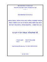 Khai thác tiềm năng đất nông nghiệp nhằm phát triển sản xuất hàng hoá trên địa bàn huyện thateng, tỉnh sekong CHDCND lào 