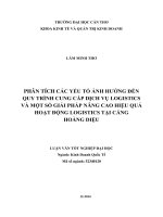 phân tích các yếu tố ảnh hưởng đến quy trình cung cấp dịch vụ logistics và một số giải pháp nâng cao hiệu quả hoạt động logistics tại cảng hoàng diệu