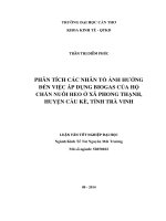 phân tích các nhân tố ảnh hưởng đến việc áp dụng biogas của hộ chăn nuôi heo ở xã phong thạnh, huyện cầu kè, tỉnh trà vinh