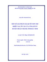 Một số giải pháp giải quyết đơn thư khiếu nại, tố cáo của công dân ở huyện thuận thành, tỉnh bắc ninh 