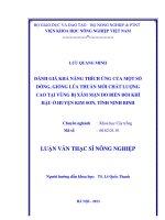 Đánh giá khả năng thích ứng của một số dòng, giống lúa thuần mới chất lượng cao tại vùng bị xâm mặn do biến đổi khí hậu ở huyện kim sơn, tỉnh ninh bình 