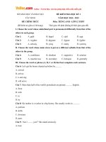 Đề Kiểm tra học kỳ 1 môn tiếng Anh lớp 12 năm học 2014 - 2015