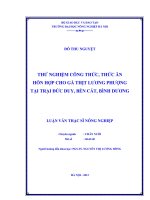 Thử nghiệm công thức, thức ăn hỗn hợp cho gà thịt lương phượng tại trại đức duy, bến cát, bình dương 