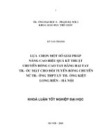 Lựa chọn một số bài tập nâng cao hiệu quả kỹ thuật chuyền bóng cao tay bằng hai tay trước mặt cho đội tuyển bóng chuyền nữ trường THPT lý thường kiệt   long biên   hà nội 