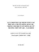 Lựa chọn bài tập nhằm nâng cao hiệu quả chuyền bóng bằng mu trong cho đội tuyển bóng đá nữ trường THPT mỹ lộc   nam định 