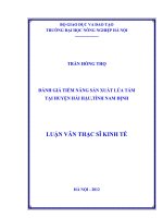đánh giá tiềm năng sản xuất lúa tám tại huyện hải hậu,tỉnh nam định