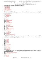 Đề Thi và đáp an môn tiếng anh lần 3