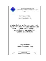 khảo sát ảnh hưởng của biện pháp ngắt đọt và sử dụng dinh dưỡng bổ sung lên năng suất, tỷ lệ nảy mầm của hạt bầu kurume, vụ đông xuân 20112012