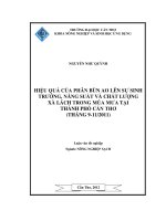 hiệu quả của phân bùn ao lên sự sinh trưởng, năng suất và chất lượng xà lách trong mùa mưa tại thành phố cần thơ (tháng 9112011)