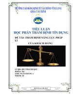 THẨM ĐỊNH TÍN DỤNG THẨM ĐỊNH NĂNG LỰC PHÁP LÍ CỦA KHÁCH HÀNG