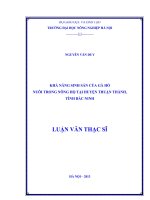 khả năng sinh sản của gà hồ nuôi trong nông hộ tại huyện thuận thành, tỉnh bắc ninh