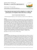 Experimental and numerical investigation to evaluate the performance of triangular finned tube heat exchanger 