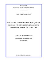 Các yếu tố ảnh hưởng đến hiệu quả tín dụng đối với hộ nghèo tại ngân hàng chính sách xã hội thị xã hà tiên  luận văn thạc sĩ 2015 
