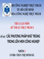 CÁC PHƯƠNG PHÁP KHỬ TRÙNG TRONG LÊN MEN CÔNG NGHIỆP