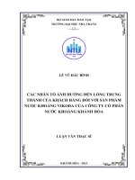 Các nhân tố ảnh hưởng đến lòng trung thành của khách hàng đối với sản phẩm nước khoáng vikoda của công ty cổ phần nước khoáng khánh hòa 