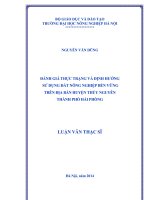 đánh giá thực trạng và định hướng sử dụng đất nông nghiệp bền vững trên địa bàn huyện thủy nguyên thành phố hải phòng