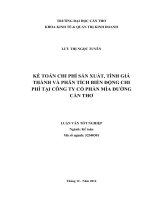 kế toán chi phí sản suất, tính chi phí giá thành và phân tích biến động chi phí tại công ty cổ phần mía đường cần thơ