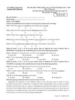 Đề thi thử THPT Quốc gia môn tiếng Anh lần 3 năm 2015 trường THPT Bỉm Sơn, Thanh Hóa